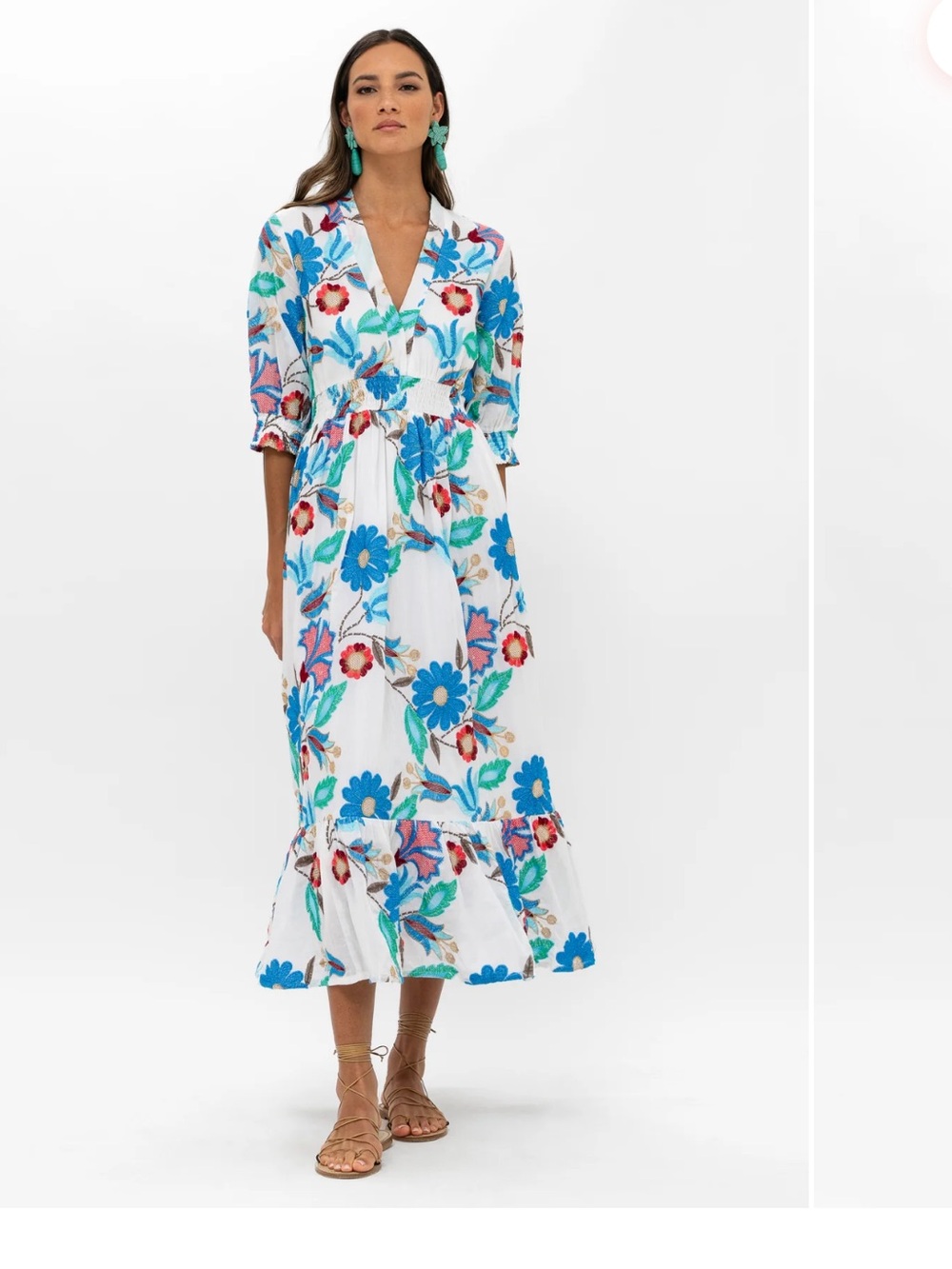 OLIPHANT Embroidered floral
V-NECK SMOCKED WAIST
MIDI- MONET  in Sz S